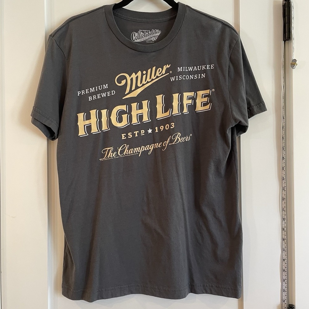 Miller High Life Old Navy Mens Tee T Shirt Gray Logo Short Sleeve Classic Medium